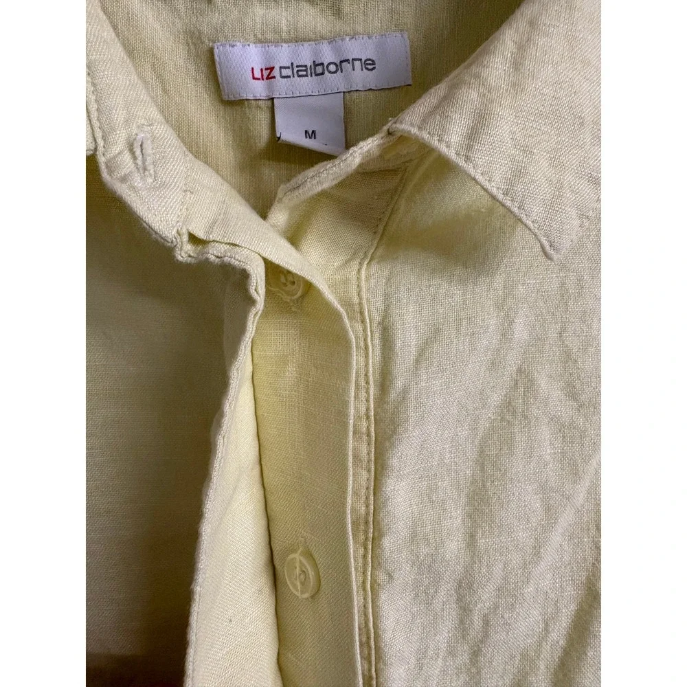 Liz Claiborne Yellow Linen‎ Blend Sleeveless Shirt Dress Medium Shift Coastal